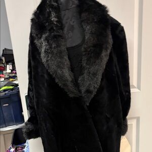 Monterey faux fur long coat with faux fur collar and cuffs